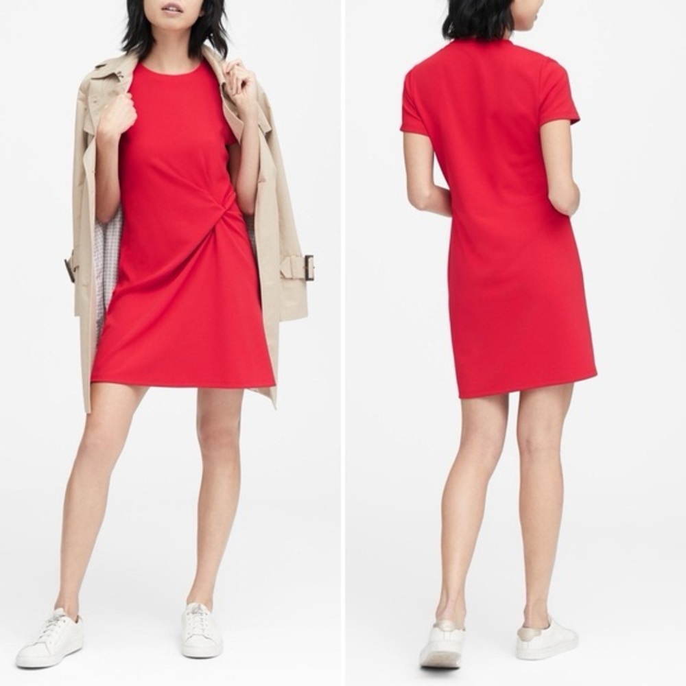 Banana Republic Stretch Crepe Twist Front T-Shirt Red Dress